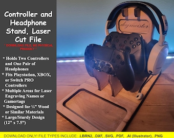Controlador y soporte para auriculares, archivo de descarga instantánea para corte / grabado láser: se adapta a 2 controladores, auriculares y accesorios