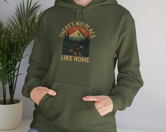 Sasquatch Hiking Hoodie: Pacific Northwest Bigfoot Coffee Design