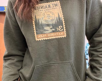 Vintage Mount Rainier National Park Postage Retro Stamp Hoodie