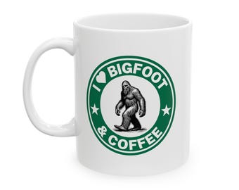I Heart Bigfoot and Coffee Mug: Funny Sasquatch Lover Gift