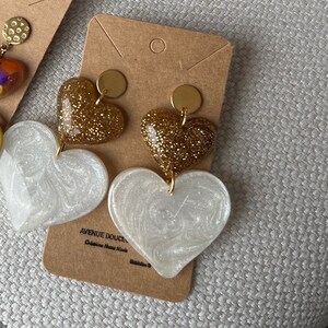 Gold and pearly white heart earrings image 3