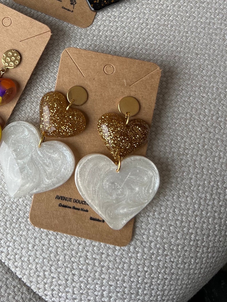 Gold and pearly white heart earrings image 3