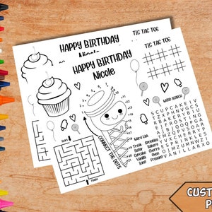 Personalisierte Eis Geburtstagsparty Kinder Färbung Tischset Printable