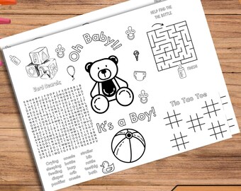 Baby shower Placemat- It's A Boy Baby Shower Coloring Page -Baby Shower Games -Printable Coloring Sheet Activities -Instant Digital download
