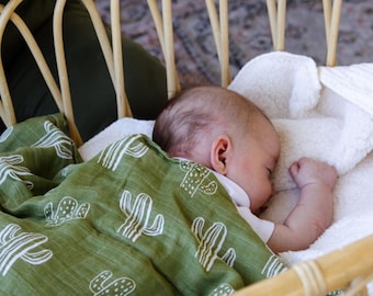 Cactus Muslin Swaddle Blanket: Cotton Baby Receiving Blanket