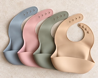 Soft Silicone Baby Bib | Adjustable Food Catcher, Neutral Colors