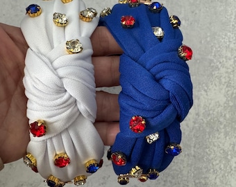 Patriotic Headband: Red, White, and Blue Rhinestone Headband