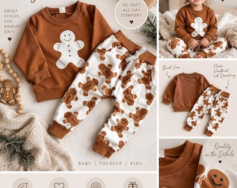 Gingerbread Baby Sweatshirt & Jogger Set, Neutral Holiday Outfit (6M-12M)