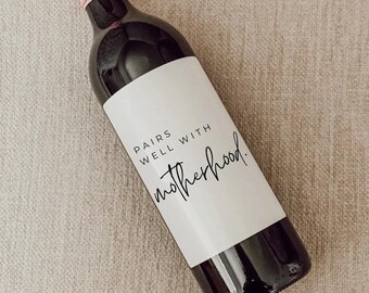 Pairs Well With Motherhood Wine Label - Funny Mom Gift | Hello-Duchess LABEL ONLY