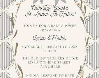 Goose Baby Shower Invitation – Editable Canva Template (Instant Download)