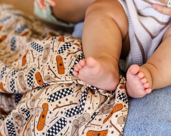 Skateboard Muslin Swaddle Blanket: Bamboo Cotton Baby Receiving Blanket