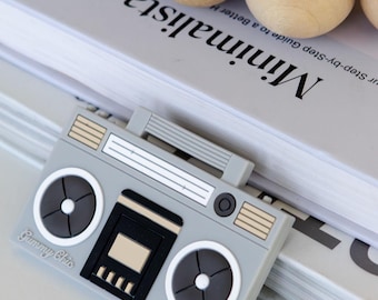 Boombox Silicone Baby Teether: Retro 80s Music Lover Gift