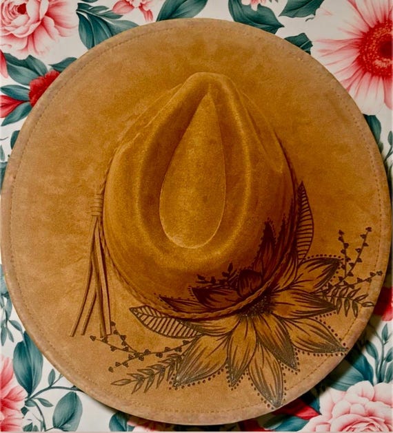Custom Wildflower Suede Cowboy Hat: Hand-burned Boho Western  display picture 1