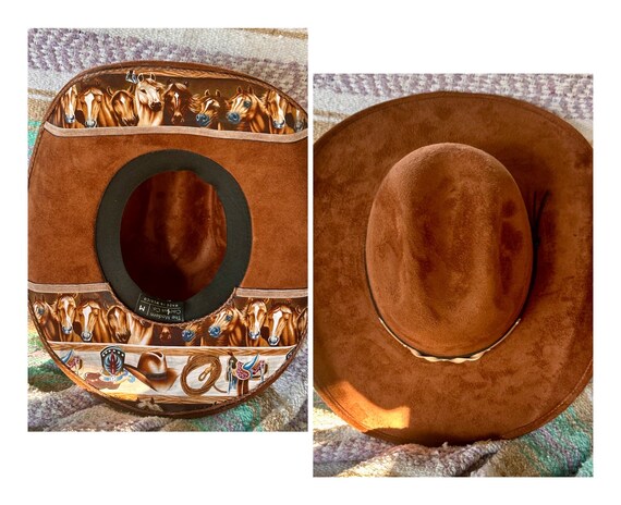 Horses Custom Vegan Suede Cowboy Hat: Burned Boho Western  display picture 2