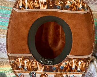 Horses Custom Vegan Suede Cowboy Hat: Burned Boho Western Style