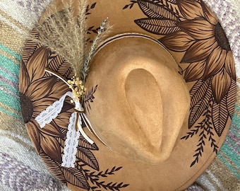 Wildflower Burned Cowboy Hat: Custom Suede Western Hat