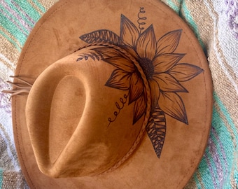 Custom Wildflower Cowboy Hat: Hand-Burned Suede Western Hat