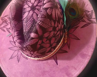 Custom Wildflower Suede Cowboy Hat: Hand-Burned Boho Western