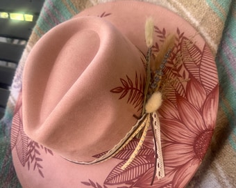 Custom Wildflower Cowboy Hat: Hand-Burned Suede Western Hat