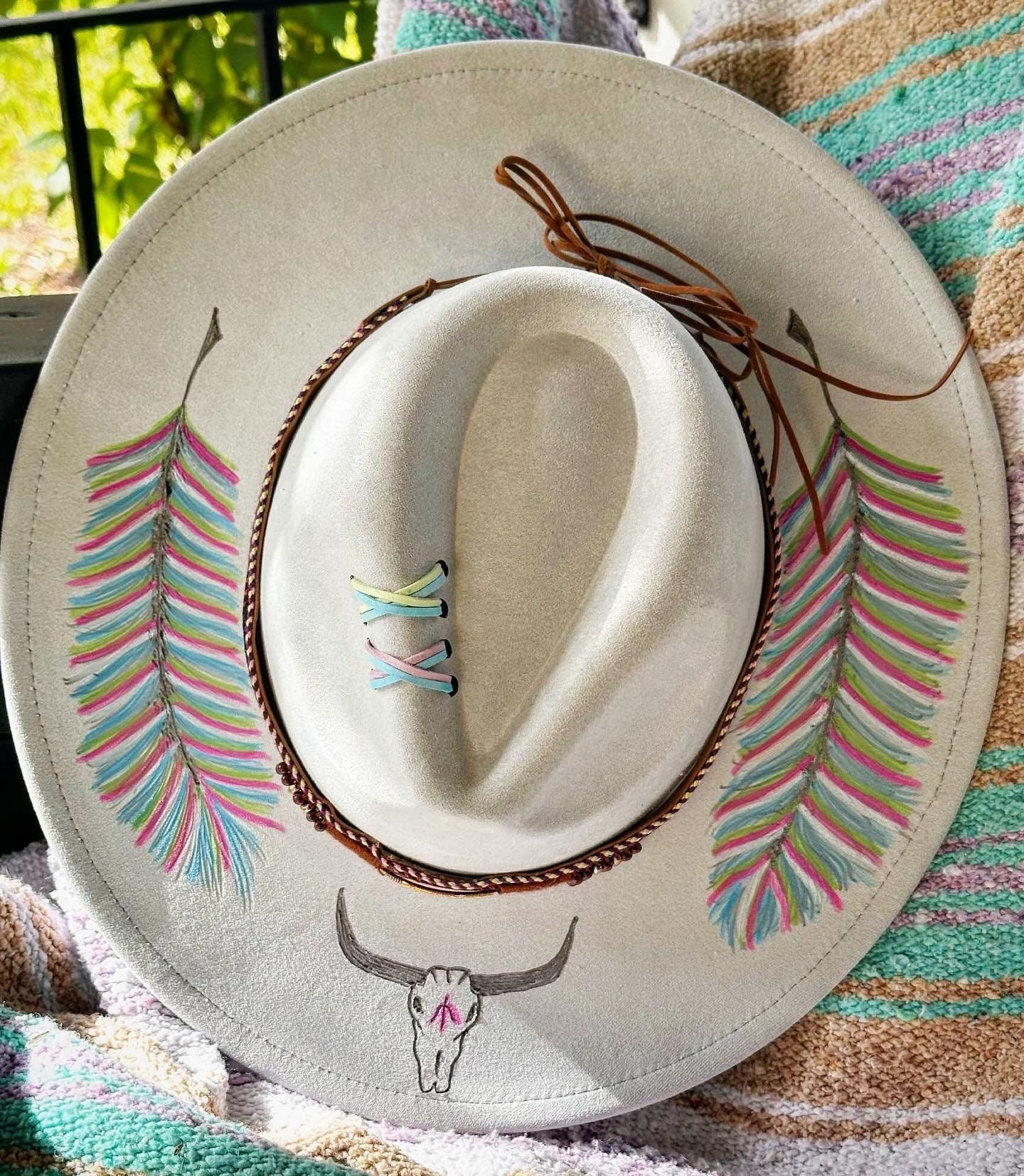 COPY - Suede Boho Western Hat Custom Brown Vegan Felt Cowboy Hat: Cowhide & Turquoise - Etsy main image 3