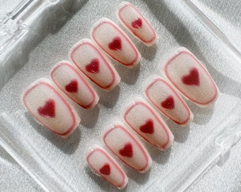 Handmade Heart Press-On Nails: Reusable Valentine's Day Set