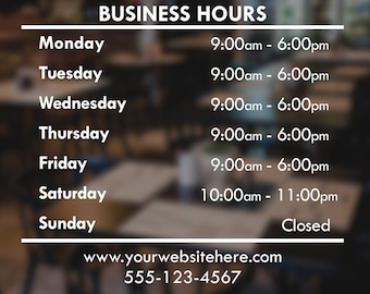 Calcomanía de vinilo de horario comercial personalizado, puerta de entrada o ventana para el frente de la tienda