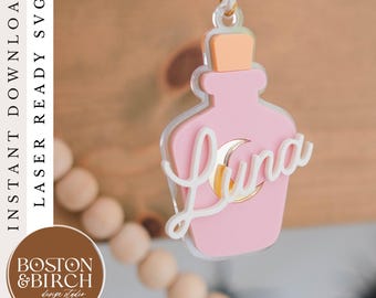 Trank Flasche Tag SVG Halloween personalisierte Boo Korb Laser geschnitten Datei Personalisierter Halloween Tag SVG Candy Corn Name Charm Boo Korb Tag