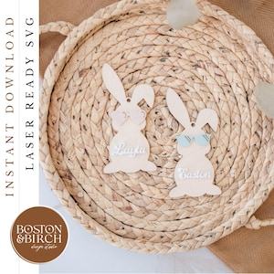 Bunny Easter Basket Tag SVG -  Easter SVG  - Laser Ready Cut File - Digital Download - Easter Basket Tag - Glowforge - Kids Easter Basket