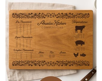 Personalized Wood Cutting Board Kitchen Conversion Chart Engraved Gift  Talavera Cooking Decor