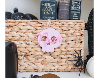 Personalized Skull Tag SVG, Halloween Boo Basket Laser Cut File (Digital Download)