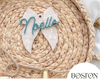 Floral Engraved Bow Ornament SVG, Acrylic Name Tag (Digital Download)