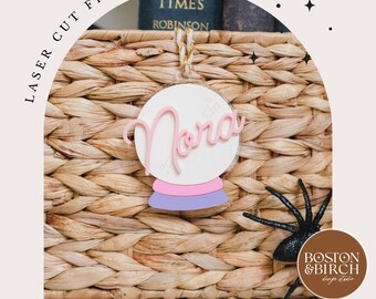 Personalized Crystal Ball Name Tag SVG, Halloween Boo Basket (Digital File)