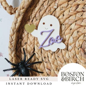 Ghost Name Tag SVG Halloween Personalized Boo Basket Laser Cut File Personalized Halloween Tag SVG Candy Corn Name Charm Boo Basket Tag