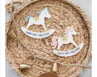 Personalized Baby's First Christmas Rocking Horse Ornament (Digital File)