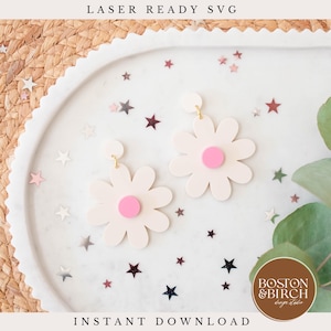 Acrylic Earring SVG Daisy Flower Laser Cut Files Floral Dangles Digital Download For Glowforge Tool Laser Cut Earring SVG  Daisy Bundle