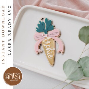Vintage Karotte Osterkorb Tag SVG | Ostern SVG | Osternest Anhänger | Kinder Osterkörbchen Acryl Anhänger | Personalisierte Ostern Karotte Tag