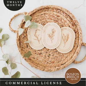 Cartes botaniques bébé étape importante | Ensemble d'accessoires photo en bois | Signes de l'âge du mois gravés sur le souvenir du nouveau-né | Décoration neutre
