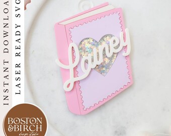 Laser Cut Valentines Book Tag, Personalizable Acrylic Tag Digital File