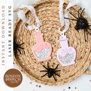 Personalized Glitter Potion Bottle Name Tag, Halloween SVG (Digital Download)