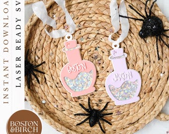 Personalisierte Trank Flasche Halloween Namensschild Glitter Acryl Charme gruselige Geschenk-Halloween-Dekor Name Charme Kinder Party Favor gruselige Dekor