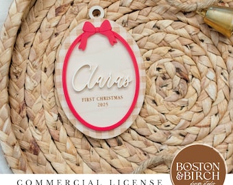 Personalized First Christmas Ornament SVG Baby Name Tag Laser Cut File Layered Acrylic Ornament Design Digital Download Baby Girl Baby Boy