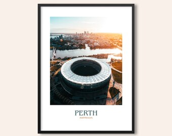 Perth Travel Poster, Perth City Skyline Photography Print, Australia Wall Art, Travel Print with Destination Text, Minimal Design Print