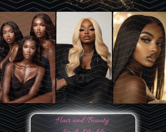 Hair Model Stock Photos, Black Hair Extensions, Wigs (Digital Download)