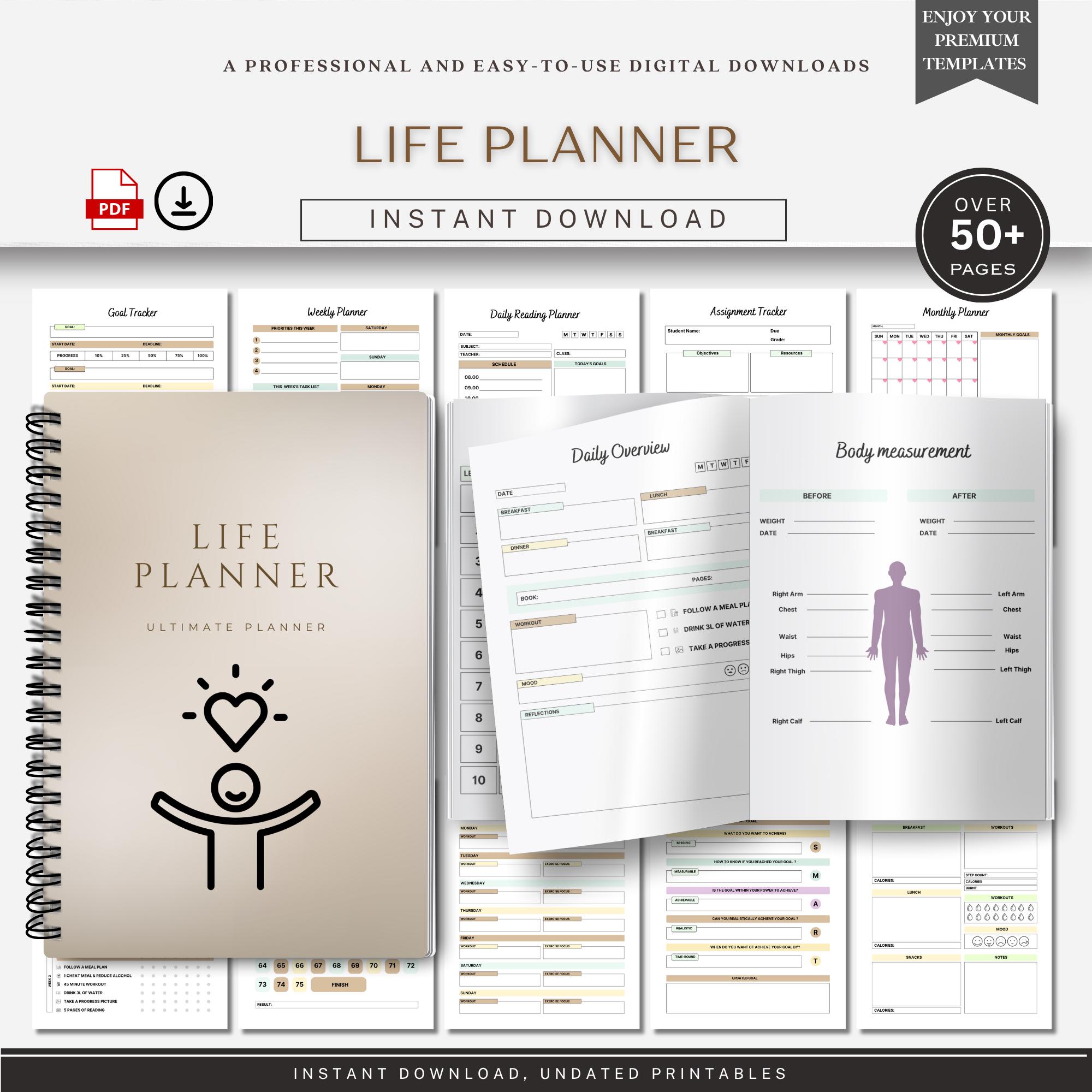Digital Life Journal Template: Reflection, Goals, and Habit Tracker (PDF & GoodNotes Download)