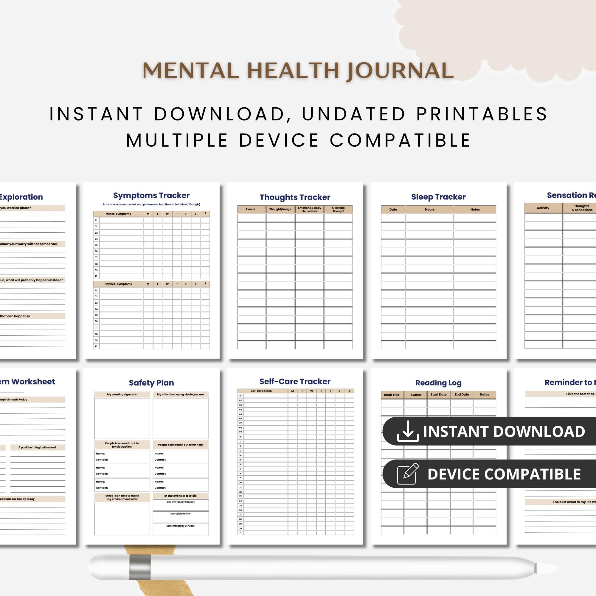 Mental Health Planner Template, Anxiety & Mood Tracker (PDF, GoodNotes)