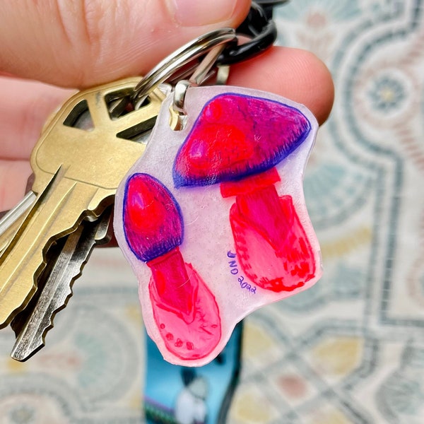 Phallic Pink, Funky Fungi, Mushroom, Shrink Plastic, Shrinky Dink, Keychain, Pin, Collectable