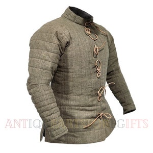 Medieval Thick Padded Viking Gambeson I Protective Jacket Cotton Fabric Armor Full Sleeve Aketon Larp Costume Gift For Him Handmade Gambeson