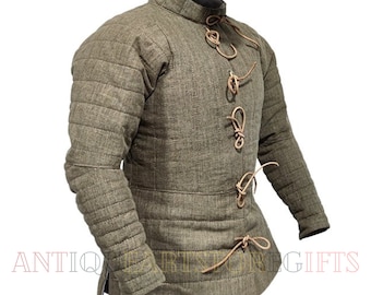 Medieval Thick Padded Viking Gambeson I Protective Jacket Cotton Fabric Armor Full Sleeve Aketon Larp Costume Gift For Him Handmade Gambeson