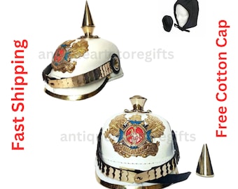 Halloween Gift Handmade Leather Pickelhaube German Helmet: Brass Spike Armor Replica