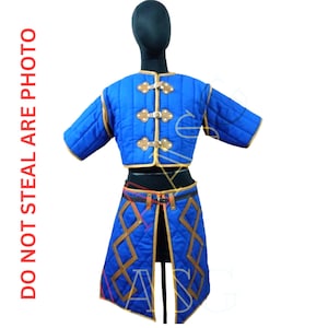 Medieval Thick Padded Cotton Long Fancy Gambeson | Authentic Quilted Armor Coat for LARP, Reenactment, Cosplay,and Historical fantcy costume